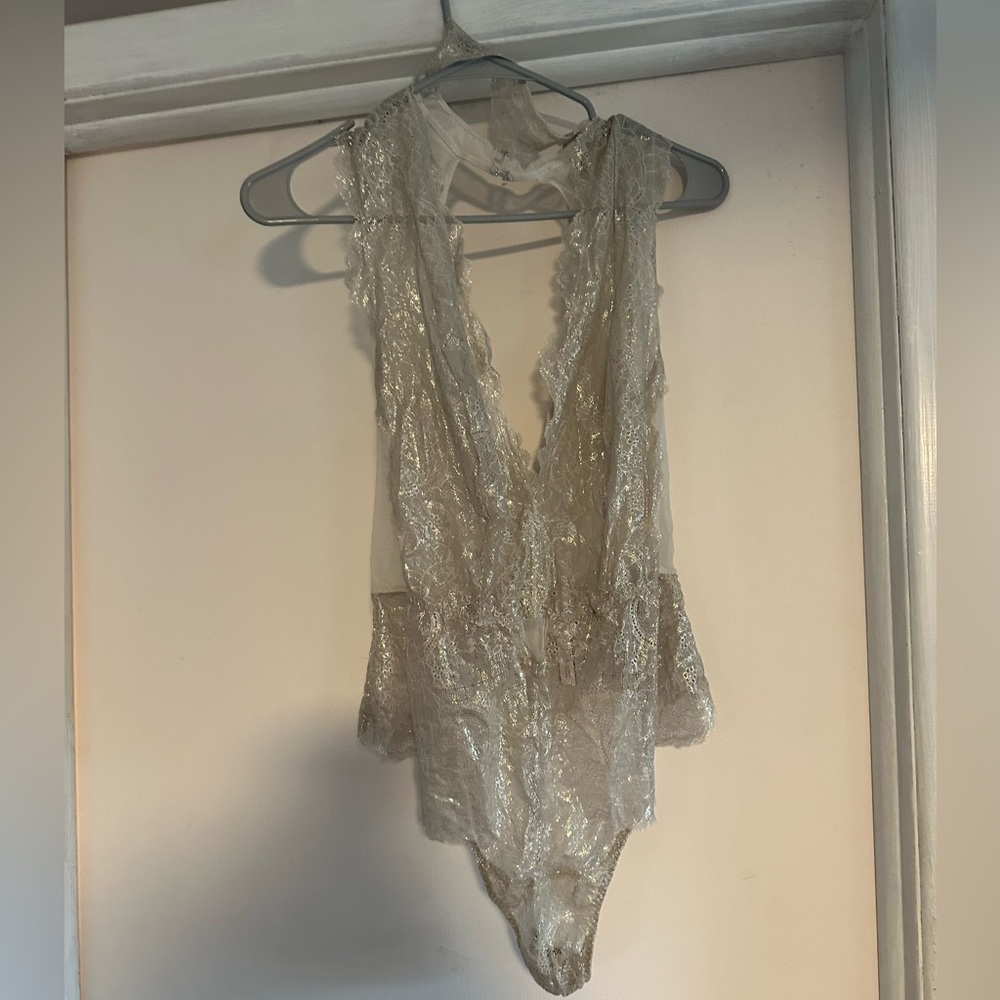 Victorias secret gold lace bodysuit teddy XL
